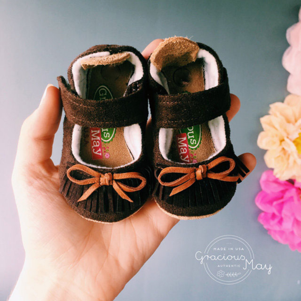 Gracious May Baby Moccasin Shoes Brown Suede Girls